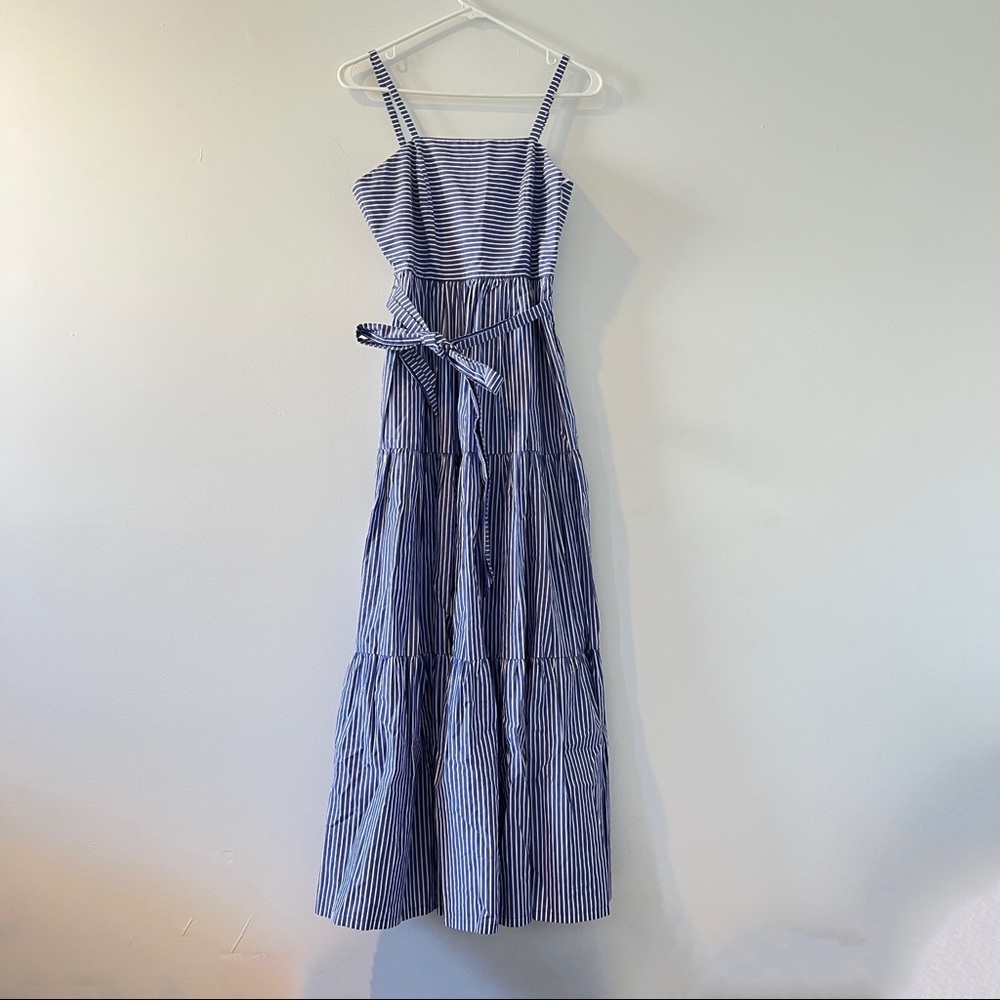 J Crew Garratt striped tiered maxi dress cotton blue white 4 - Picture 5 of 11